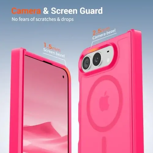 SUPFINE Magnetic for iPhone Duo Case Hot Pink with Full Hinge Potection | With Screen Protector, Translucent Matte, Compatible with MagSafe, Military Grade Drop Proof, Rugged Shockproof Protective - 6