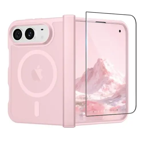 SUPFINE Magnetic for iPhone Duo Case Light Pink with Full Hinge Potection | With Screen Protector, Translucent Matte, Compatible with MagSafe, Military Grade Drop Proof, Rugged Shockproof Protective - 1