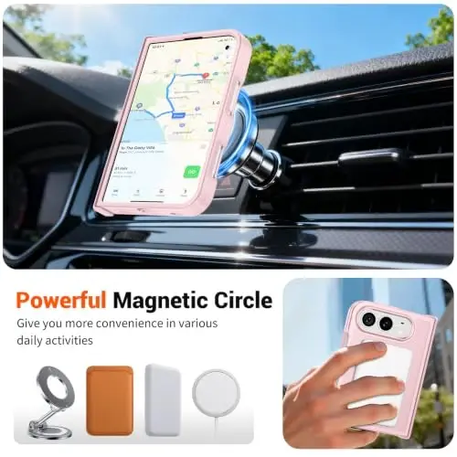 SUPFINE Magnetic for iPhone Duo Case Light Pink with Full Hinge Potection | With Screen Protector, Translucent Matte, Compatible with MagSafe, Military Grade Drop Proof, Rugged Shockproof Protective - 3