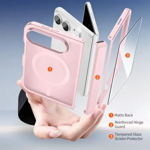 SUPFINE Magnetic for iPhone Duo Case Light Pink with Full Hinge Potection | With Screen Protector, Translucent Matte, Compatible with MagSafe, Military Grade Drop Proof, Rugged Shockproof Protective - 4