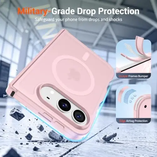 SUPFINE Magnetic for iPhone Duo Case Light Pink with Full Hinge Potection | With Screen Protector, Translucent Matte, Compatible with MagSafe, Military Grade Drop Proof, Rugged Shockproof Protective - 5