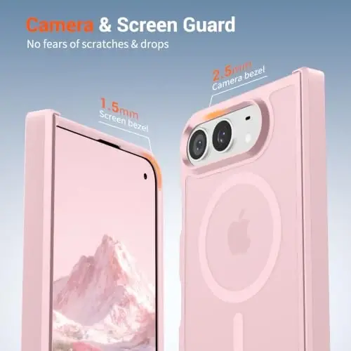 SUPFINE Magnetic for iPhone Duo Case Light Pink with Full Hinge Potection | With Screen Protector, Translucent Matte, Compatible with MagSafe, Military Grade Drop Proof, Rugged Shockproof Protective - 6