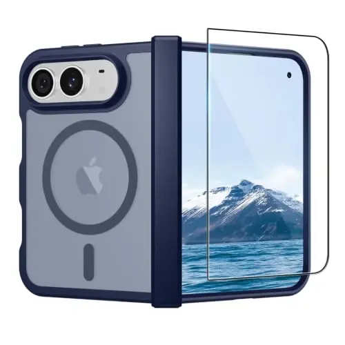 SUPFINE Magnetic for iPhone Duo Case Navy Blue with Full Hinge Potection | With Screen Protector, Translucent Matte, Compatible with MagSafe, Military Grade Drop Proof, Rugged Shockproof Protective - 1