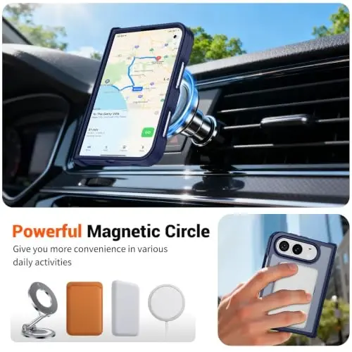 SUPFINE Magnetic for iPhone Duo Case Navy Blue with Full Hinge Potection | With Screen Protector, Translucent Matte, Compatible with MagSafe, Military Grade Drop Proof, Rugged Shockproof Protective - 3