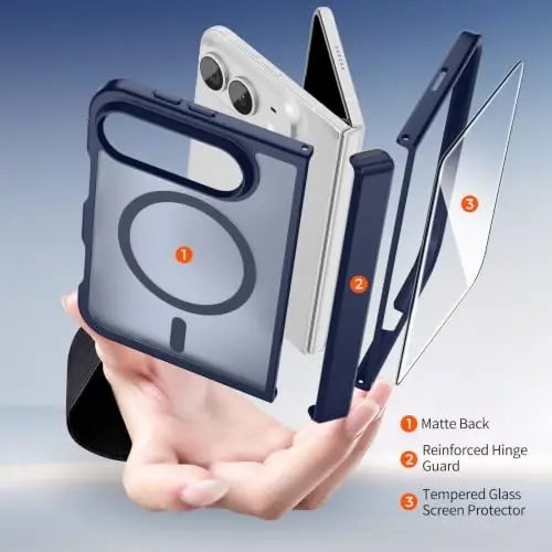 SUPFINE Magnetic for iPhone Duo Case Navy Blue with Full Hinge Potection | With Screen Protector, Translucent Matte, Compatible with MagSafe, Military Grade Drop Proof, Rugged Shockproof Protective - 4