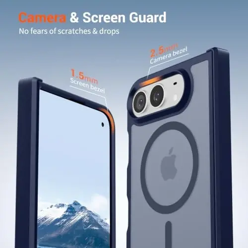 SUPFINE Magnetic for iPhone Duo Case Navy Blue with Full Hinge Potection | With Screen Protector, Translucent Matte, Compatible with MagSafe, Military Grade Drop Proof, Rugged Shockproof Protective - 6