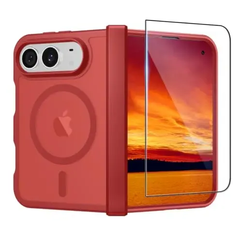 SUPFINE Magnetic for iPhone Duo Case Red with Full Hinge Potection | With Screen Protector, Translucent Matte, Compatible with MagSafe, Military Grade Drop Proof, Rugged Shockproof Protective - 1
