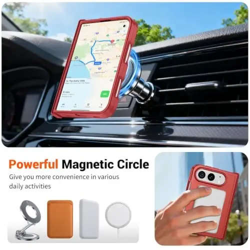 SUPFINE Magnetic for iPhone Duo Case Red with Full Hinge Potection | With Screen Protector, Translucent Matte, Compatible with MagSafe, Military Grade Drop Proof, Rugged Shockproof Protective - 3