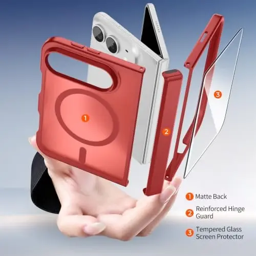 SUPFINE Magnetic for iPhone Duo Case Red with Full Hinge Potection | With Screen Protector, Translucent Matte, Compatible with MagSafe, Military Grade Drop Proof, Rugged Shockproof Protective - 4