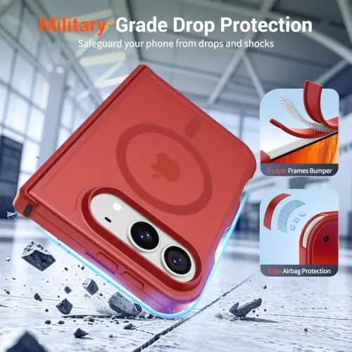 SUPFINE Magnetic for iPhone Duo Case Red with Full Hinge Potection | With Screen Protector, Translucent Matte, Compatible with MagSafe, Military Grade Drop Proof, Rugged Shockproof Protective - 5