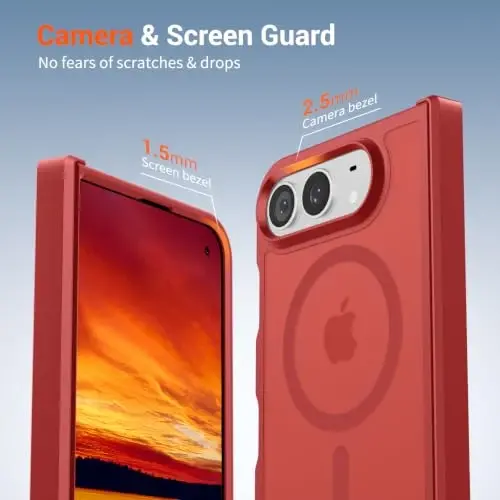 SUPFINE Magnetic for iPhone Duo Case Red with Full Hinge Potection | With Screen Protector, Translucent Matte, Compatible with MagSafe, Military Grade Drop Proof, Rugged Shockproof Protective - 6