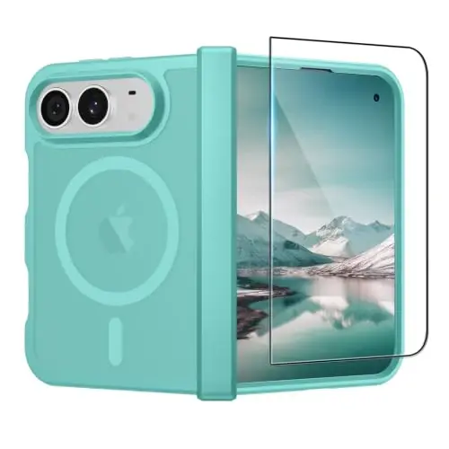 SUPFINE Magnetic for iPhone Duo Case with Full Hinge Potection Blue Green | With Screen Protector, Translucent Matte, Compatible with MagSafe, Military Grade Shockproof Protective,Blue Green - 1