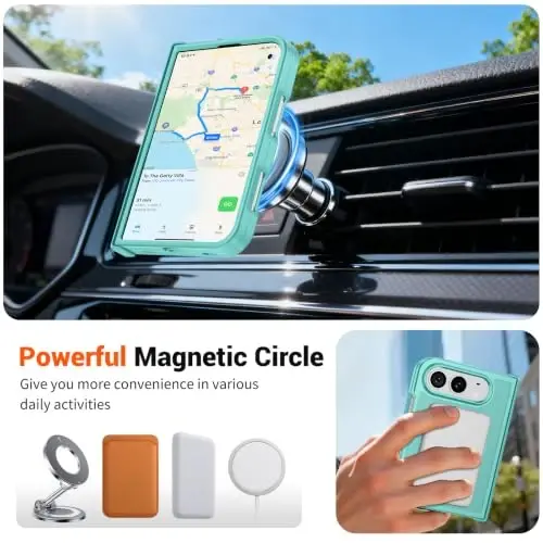 SUPFINE Magnetic for iPhone Duo Case with Full Hinge Potection Blue Green | With Screen Protector, Translucent Matte, Compatible with MagSafe, Military Grade Shockproof Protective,Blue Green - 3