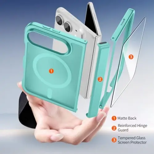 SUPFINE Magnetic for iPhone Duo Case with Full Hinge Potection Blue Green | With Screen Protector, Translucent Matte, Compatible with MagSafe, Military Grade Shockproof Protective,Blue Green - 4
