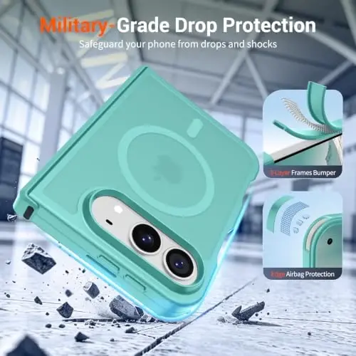 SUPFINE Magnetic for iPhone Duo Case with Full Hinge Potection Blue Green | With Screen Protector, Translucent Matte, Compatible with MagSafe, Military Grade Shockproof Protective,Blue Green - 5