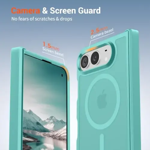 SUPFINE Magnetic for iPhone Duo Case with Full Hinge Potection Blue Green | With Screen Protector, Translucent Matte, Compatible with MagSafe, Military Grade Shockproof Protective,Blue Green - 6