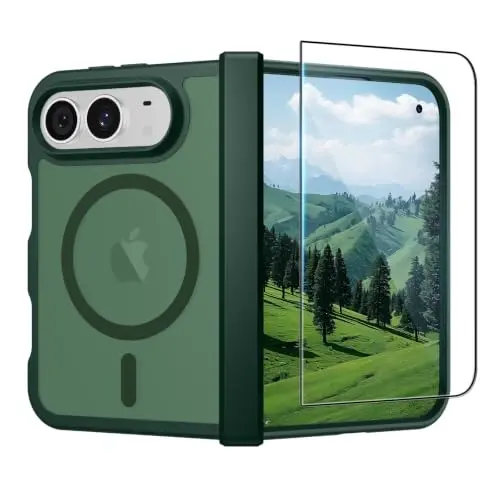 SUPFINE Magnetic for iPhone Duo Case with Full Hinge Potection Forest Green | With Screen Protector, Translucent Matte, Compatible with MagSafe, Military Grade Shockproof Protective,Forest Green - 1