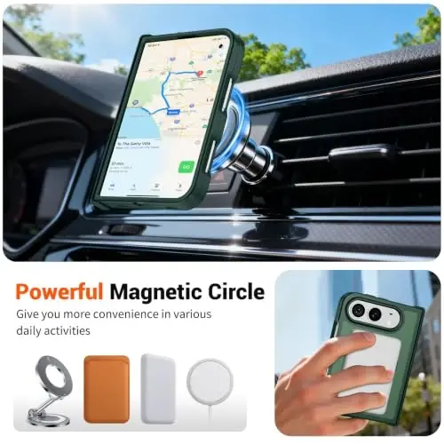 SUPFINE Magnetic for iPhone Duo Case with Full Hinge Potection Forest Green | With Screen Protector, Translucent Matte, Compatible with MagSafe, Military Grade Shockproof Protective,Forest Green - 3