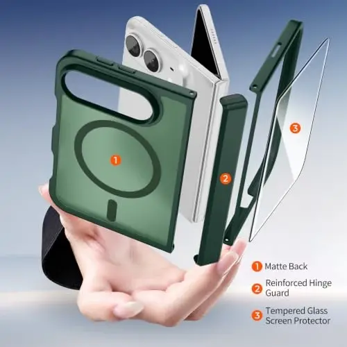 SUPFINE Magnetic for iPhone Duo Case with Full Hinge Potection Forest Green | With Screen Protector, Translucent Matte, Compatible with MagSafe, Military Grade Shockproof Protective,Forest Green - 4