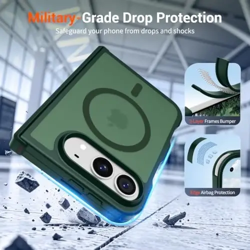 SUPFINE Magnetic for iPhone Duo Case with Full Hinge Potection Forest Green | With Screen Protector, Translucent Matte, Compatible with MagSafe, Military Grade Shockproof Protective,Forest Green - 5