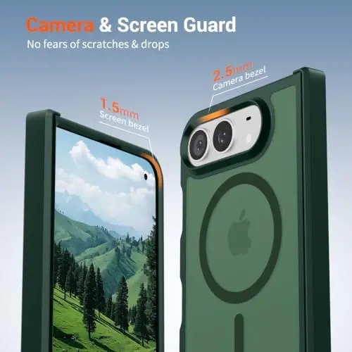 SUPFINE Magnetic for iPhone Duo Case with Full Hinge Potection Forest Green | With Screen Protector, Translucent Matte, Compatible with MagSafe, Military Grade Shockproof Protective,Forest Green - 6