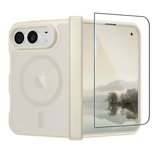 SUPFINE Magnetic for iPhone Duo Case with Full Hinge Potection | With Screen Protector, Translucent Matte, Compatible with MagSafe, Military Grade Shockproof Protective,Antique White - 1
