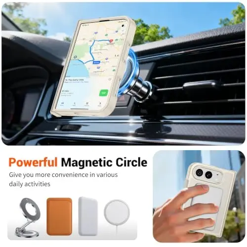 SUPFINE Magnetic for iPhone Duo Case with Full Hinge Potection | With Screen Protector, Translucent Matte, Compatible with MagSafe, Military Grade Shockproof Protective,Antique White - 3