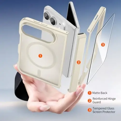SUPFINE Magnetic for iPhone Duo Case with Full Hinge Potection | With Screen Protector, Translucent Matte, Compatible with MagSafe, Military Grade Shockproof Protective,Antique White - 4