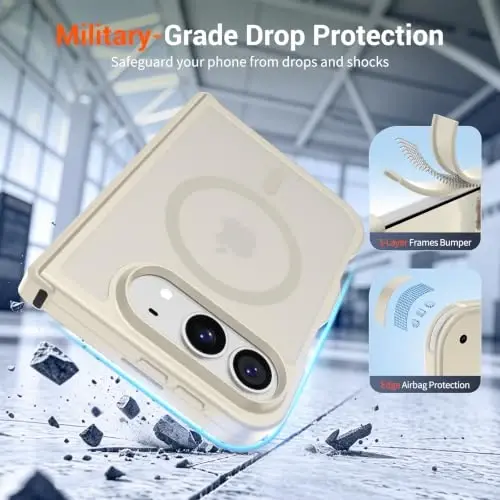 SUPFINE Magnetic for iPhone Duo Case with Full Hinge Potection | With Screen Protector, Translucent Matte, Compatible with MagSafe, Military Grade Shockproof Protective,Antique White - 5