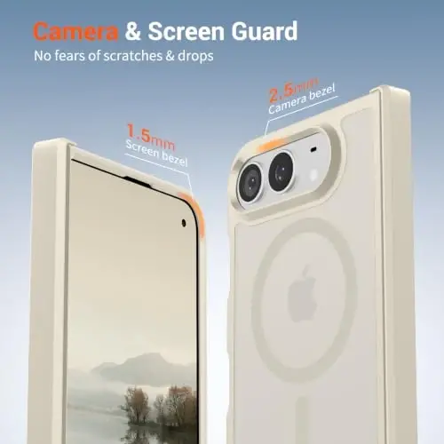 SUPFINE Magnetic for iPhone Duo Case with Full Hinge Potection | With Screen Protector, Translucent Matte, Compatible with MagSafe, Military Grade Shockproof Protective,Antique White - 6