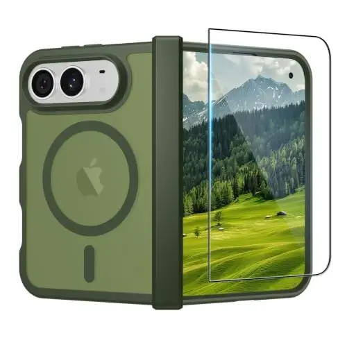 SUPFINE Magnetic for iPhone Duo Case with Full Hinge Potection | With Screen Protector, Translucent Matte, Compatible with MagSafe, Military Grade Shockproof Protective,Cangling Green - 1