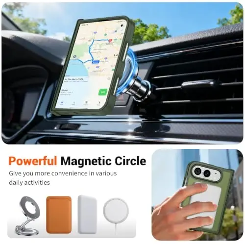 SUPFINE Magnetic for iPhone Duo Case with Full Hinge Potection | With Screen Protector, Translucent Matte, Compatible with MagSafe, Military Grade Shockproof Protective,Cangling Green - 3