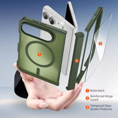 SUPFINE Magnetic for iPhone Duo Case with Full Hinge Potection | With Screen Protector, Translucent Matte, Compatible with MagSafe, Military Grade Shockproof Protective,Cangling Green - 4