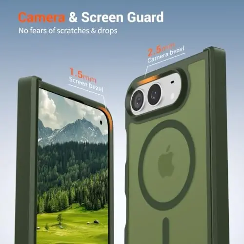 SUPFINE Magnetic for iPhone Duo Case with Full Hinge Potection | With Screen Protector, Translucent Matte, Compatible with MagSafe, Military Grade Shockproof Protective,Cangling Green - 6