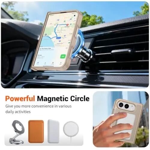 SUPFINE Magnetic for iPhone Duo Case with Full Hinge Potection | With Screen Protector, Translucent Matte, Compatible with MagSafe, Military Grade Shockproof Protective,Desert Gold - 3