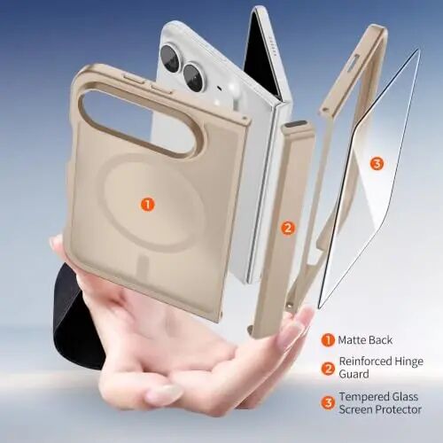 SUPFINE Magnetic for iPhone Duo Case with Full Hinge Potection | With Screen Protector, Translucent Matte, Compatible with MagSafe, Military Grade Shockproof Protective,Desert Gold - 4