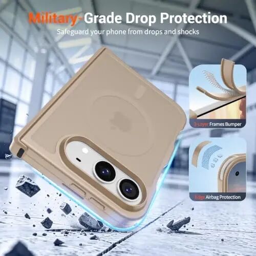 SUPFINE Magnetic for iPhone Duo Case with Full Hinge Potection | With Screen Protector, Translucent Matte, Compatible with MagSafe, Military Grade Shockproof Protective,Desert Gold - 5