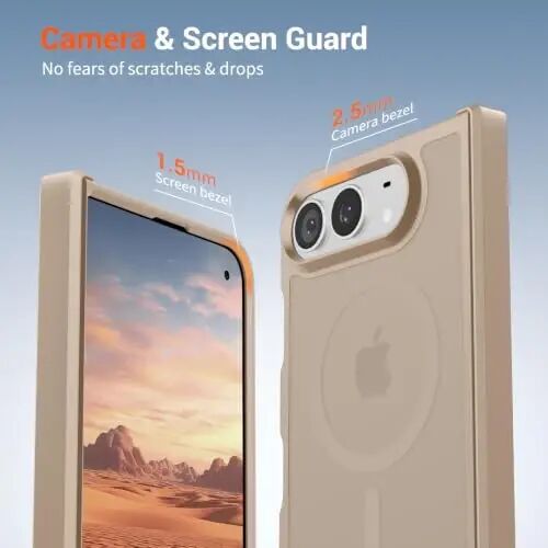 SUPFINE Magnetic for iPhone Duo Case with Full Hinge Potection | With Screen Protector, Translucent Matte, Compatible with MagSafe, Military Grade Shockproof Protective,Desert Gold - 6