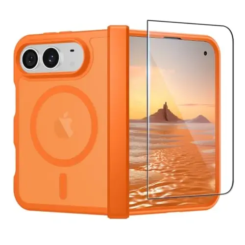 SUPFINE Magnetic for iPhone Duo Case with Full Hinge Potection | With Screen Protector, Translucent Matte, Compatible with MagSafe, Military Grade Shockproof Protective,Starry Orange - 1