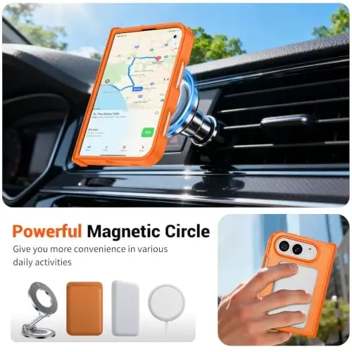 SUPFINE Magnetic for iPhone Duo Case with Full Hinge Potection | With Screen Protector, Translucent Matte, Compatible with MagSafe, Military Grade Shockproof Protective,Starry Orange - 3
