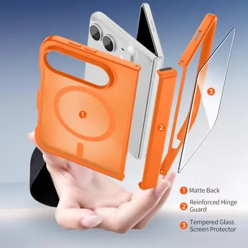 SUPFINE Magnetic for iPhone Duo Case with Full Hinge Potection | With Screen Protector, Translucent Matte, Compatible with MagSafe, Military Grade Shockproof Protective,Starry Orange - 4