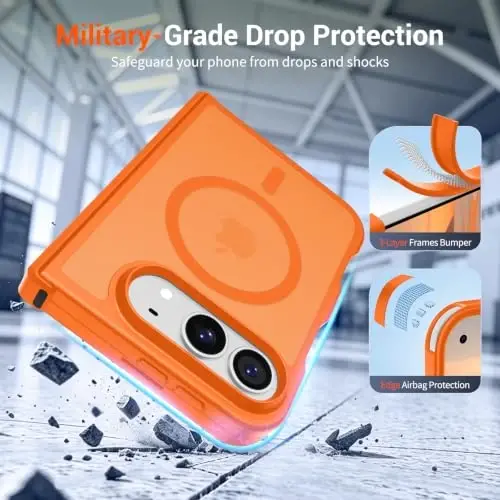 SUPFINE Magnetic for iPhone Duo Case with Full Hinge Potection | With Screen Protector, Translucent Matte, Compatible with MagSafe, Military Grade Shockproof Protective,Starry Orange - 5