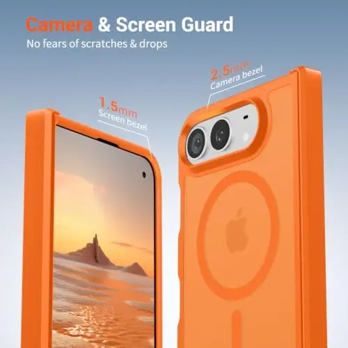 SUPFINE Magnetic for iPhone Duo Case with Full Hinge Potection | With Screen Protector, Translucent Matte, Compatible with MagSafe, Military Grade Shockproof Protective,Starry Orange - 6