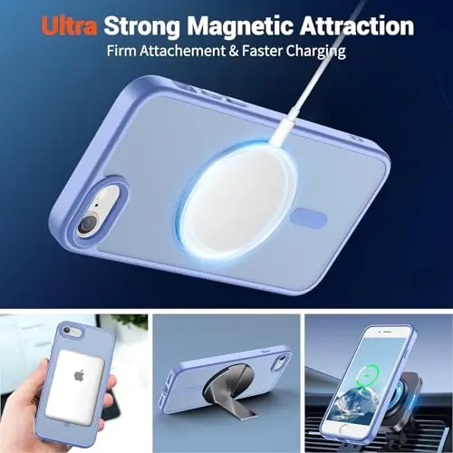 SUPFINE Magnetic for iPhone SE Case 2022 (3rd)/2020 (2nd), iPhone 8 Case (Compatible with MagSafe) (Military Grade Drop Protection) Slim Translucent Matte Phone Case, Blue Purple - 4