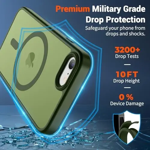 SUPFINE Magnetic for iPhone SE Case 2022 (3rd)/2020 (2nd), iPhone 8 Case (Compatible with MagSafe) (Military Grade Drop Protection) Slim Translucent Matte Phone Case, Cangling Green - 3