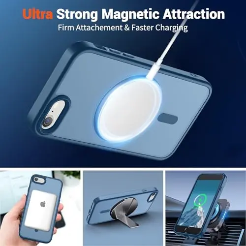 SUPFINE Magnetic for iPhone SE Case 2022 (3rd)/2020 (2nd), iPhone 8 Case (Compatible with MagSafe) (Military Grade Drop Protection) Slim Translucent Matte Phone Case, Deep Blue - 5