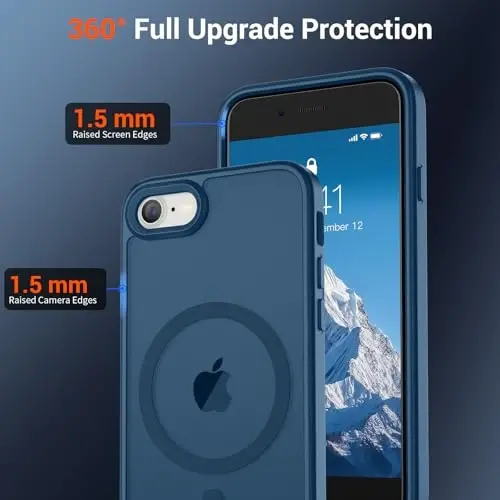 SUPFINE Magnetic for iPhone SE Case 2022 (3rd)/2020 (2nd), iPhone 8 Case (Compatible with MagSafe) (Military Grade Drop Protection) Slim Translucent Matte Phone Case, Deep Blue - 3