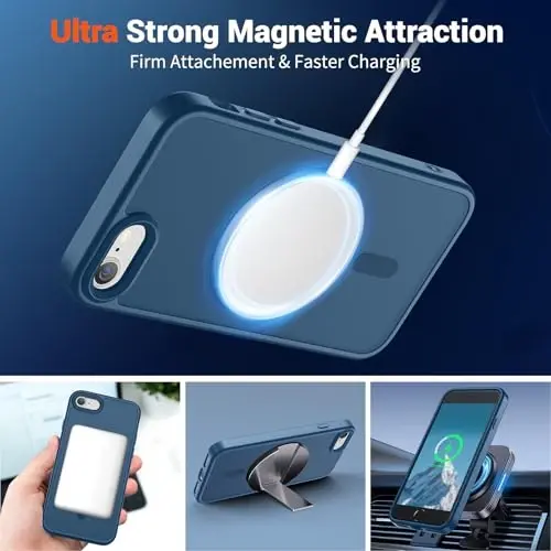 SUPFINE Magnetic for iPhone SE Case 2022 (3rd)/2020 (2nd), iPhone 8 Case (Compatible with MagSafe) (Military Grade Drop Protection) Slim Translucent Matte Phone Case, Deep Blue - 4
