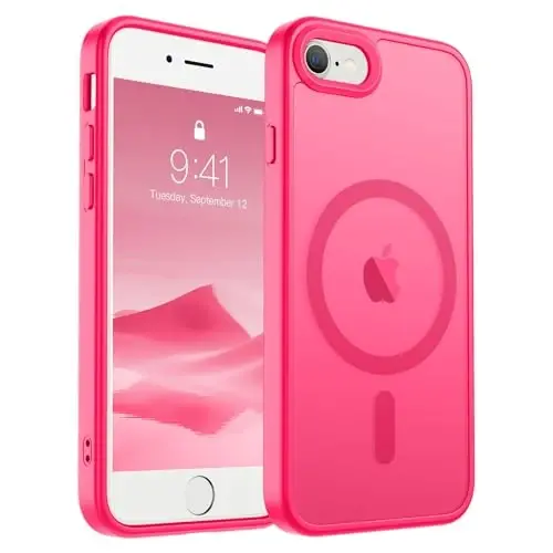 SUPFINE Magnetic for iPhone SE Case 2022 (3rd)/2020 (2nd), iPhone 8 Case (Compatible with MagSafe) (Military Grade Drop Protection) Slim Translucent Matte Phone Case, Hot Pink 