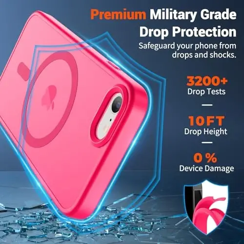 SUPFINE Magnetic for iPhone SE Case 2022 (3rd)/2020 (2nd), iPhone 8 Case (Compatible with MagSafe) (Military Grade Drop Protection) Slim Translucent Matte Phone Case, Hot Pink - 3
